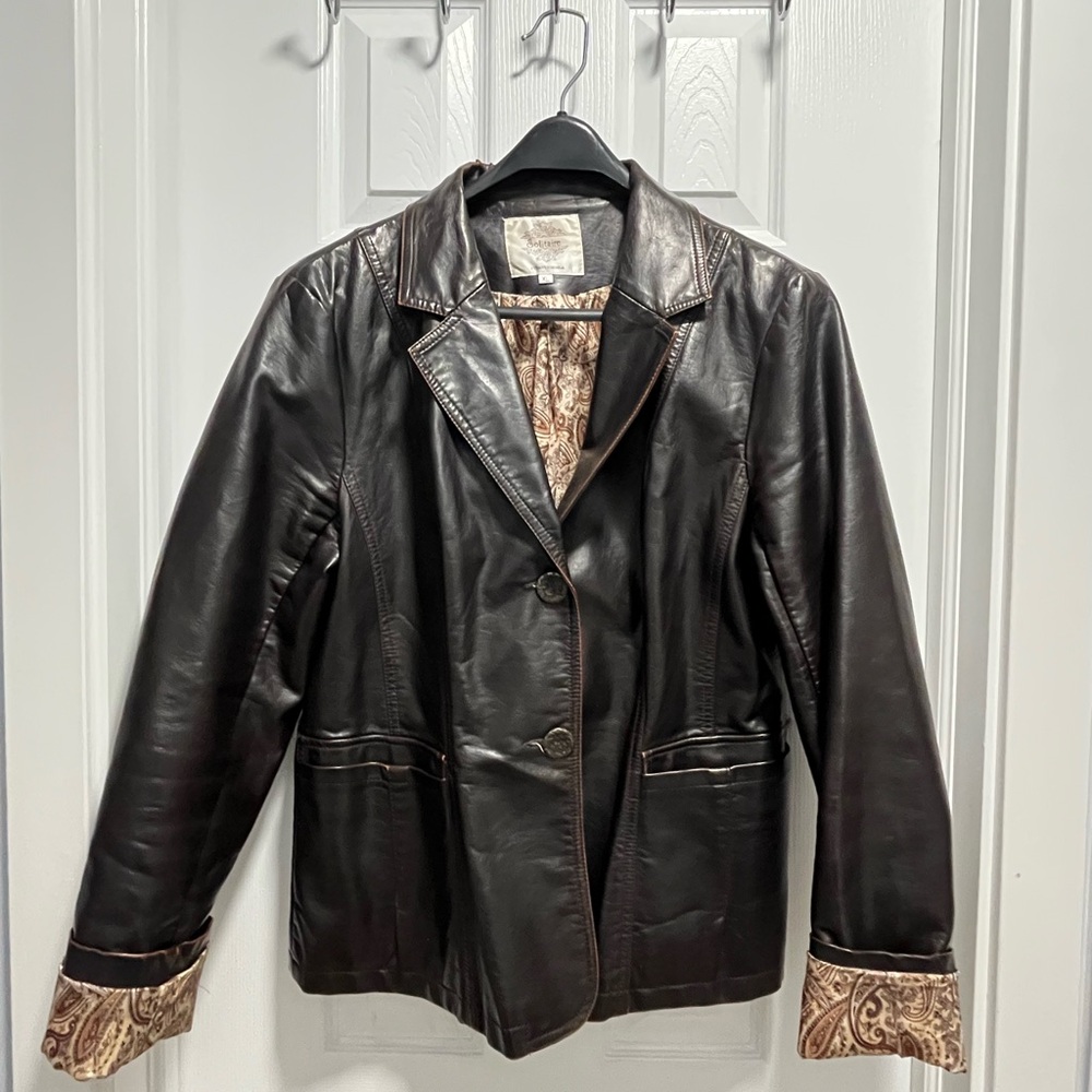 Solitaire Dark Brown Leather Blazer with Paisley Accents